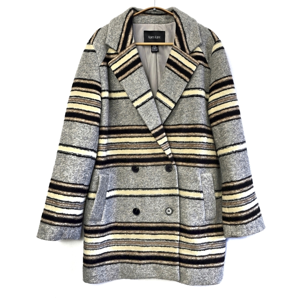Karen Kane Stripe Lined Double Breasted Coat